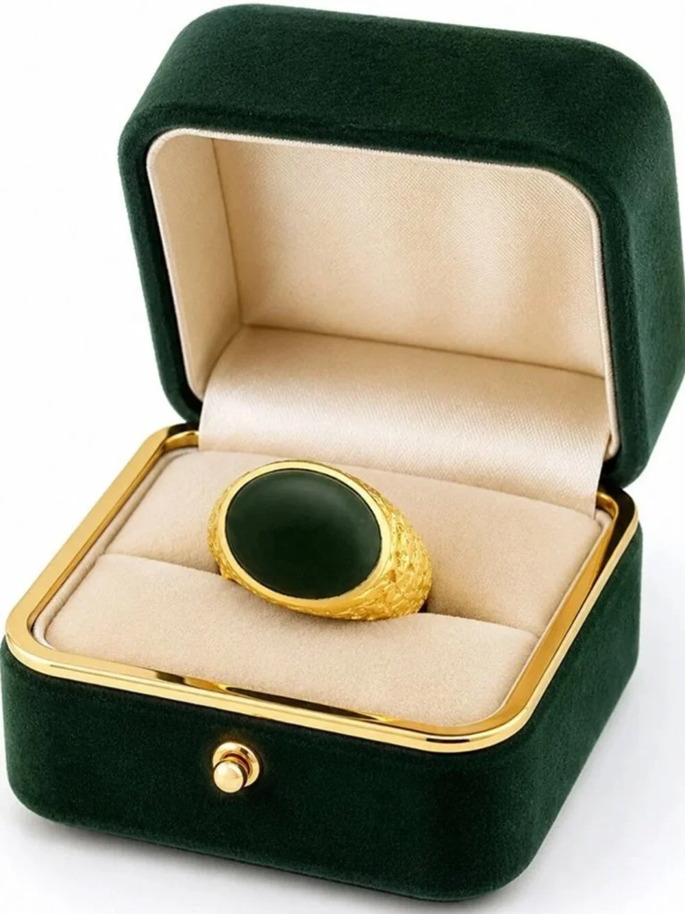 Genuine Jade Ring Solid 14k Gold Yellow